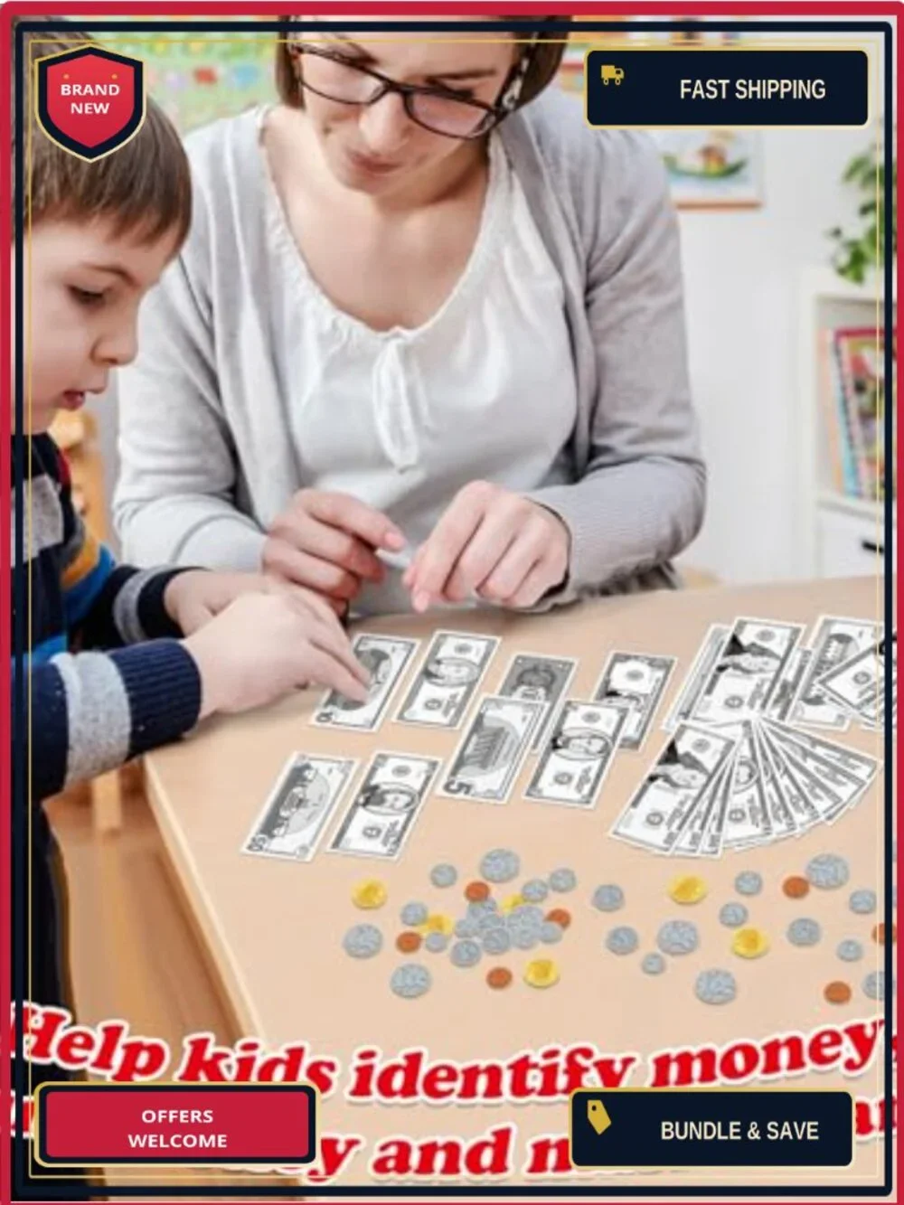 Kids Money Set - 140 PCS Play Bills & Coins, Math Manipulatives, Pretend Play,